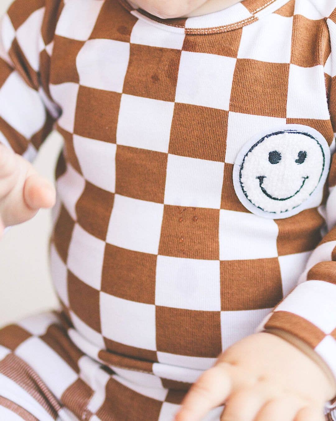 Checkered Smiley Lounge Set | Copper: 0-3M