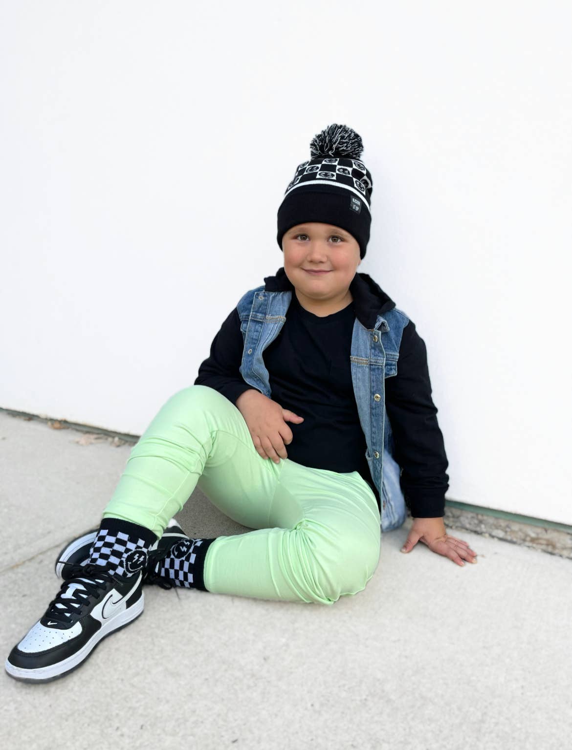Black Smiley Check Beanie: Youth/Small Adult- 5 Years and Up