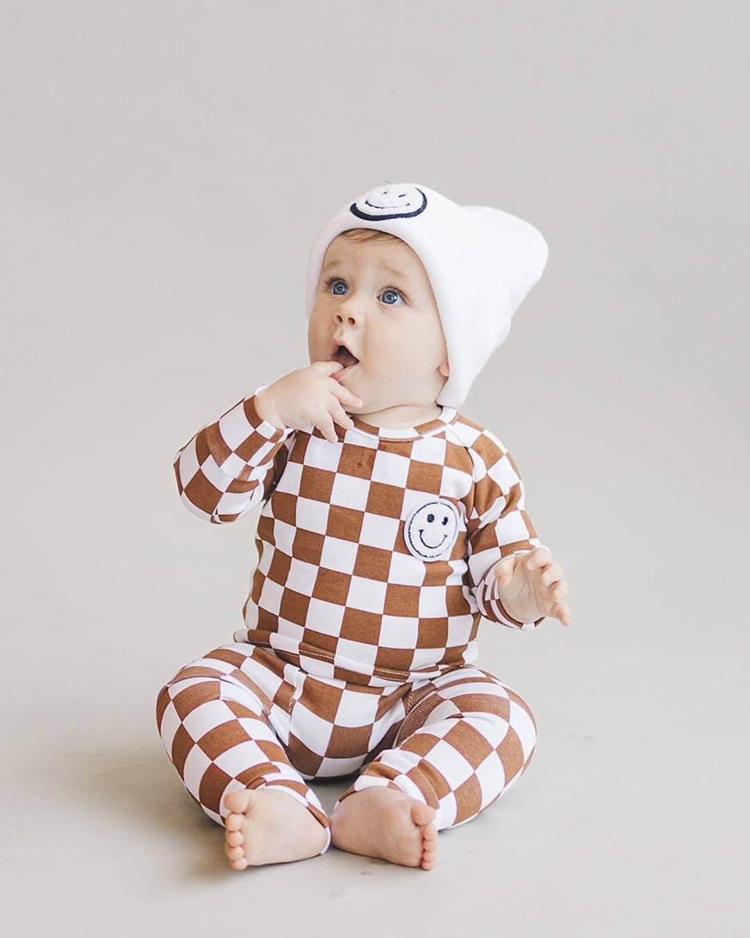 Checkered Smiley Lounge Set | Copper: 3T