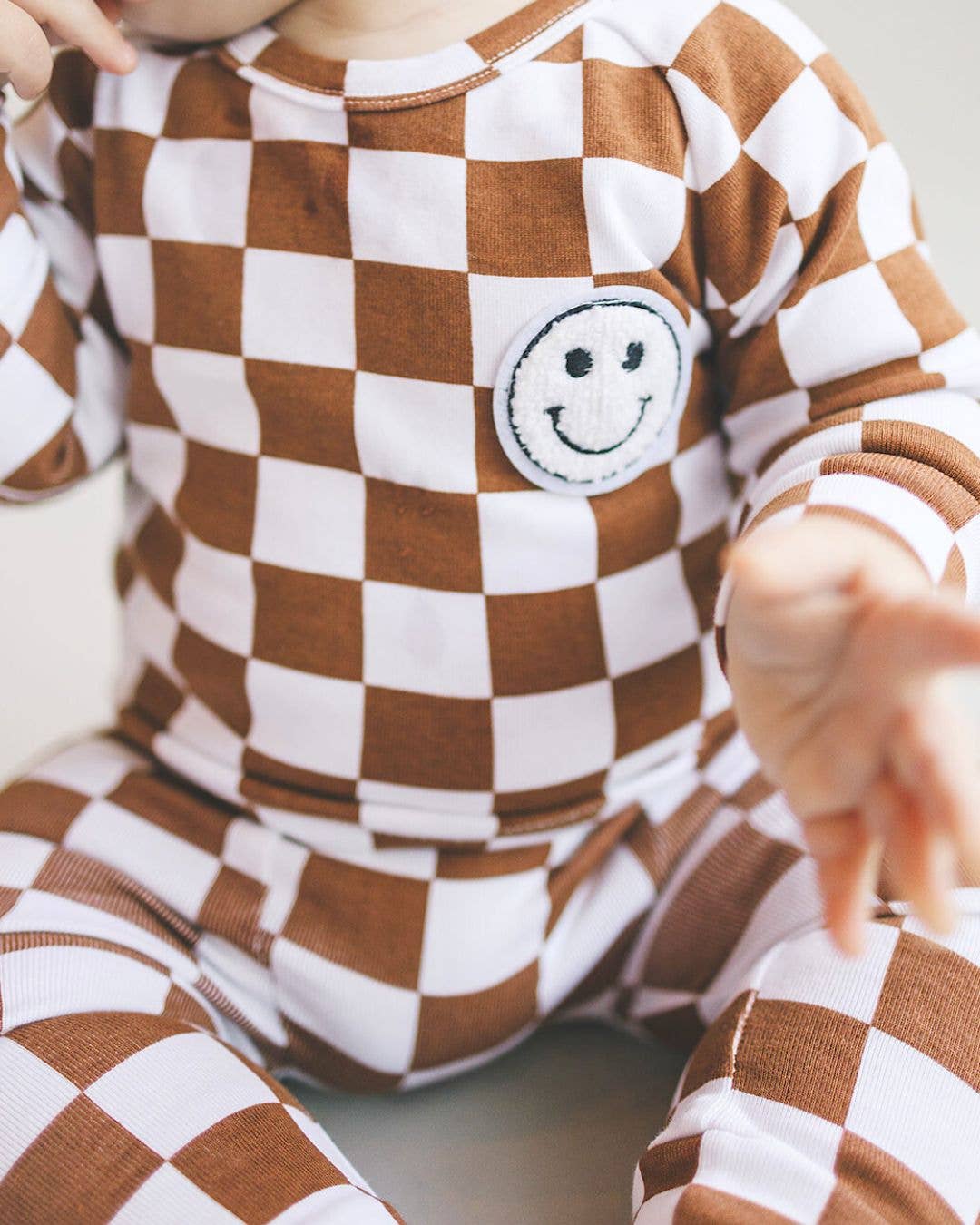 Checkered Smiley Lounge Set | Copper: 0-3M